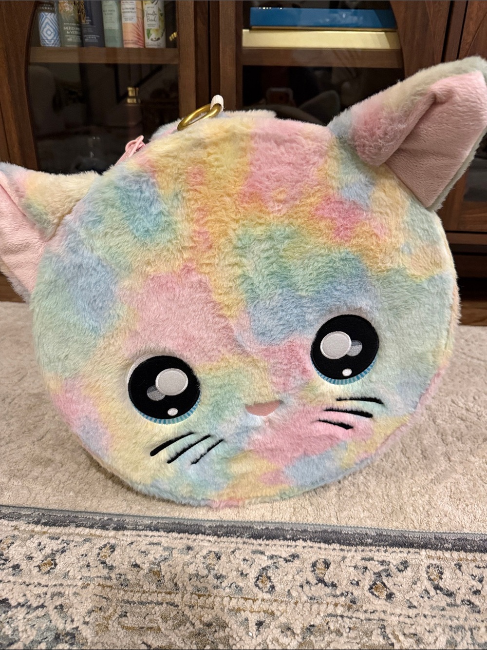 Rainbow Pastel Cat Face Plush Carrying case